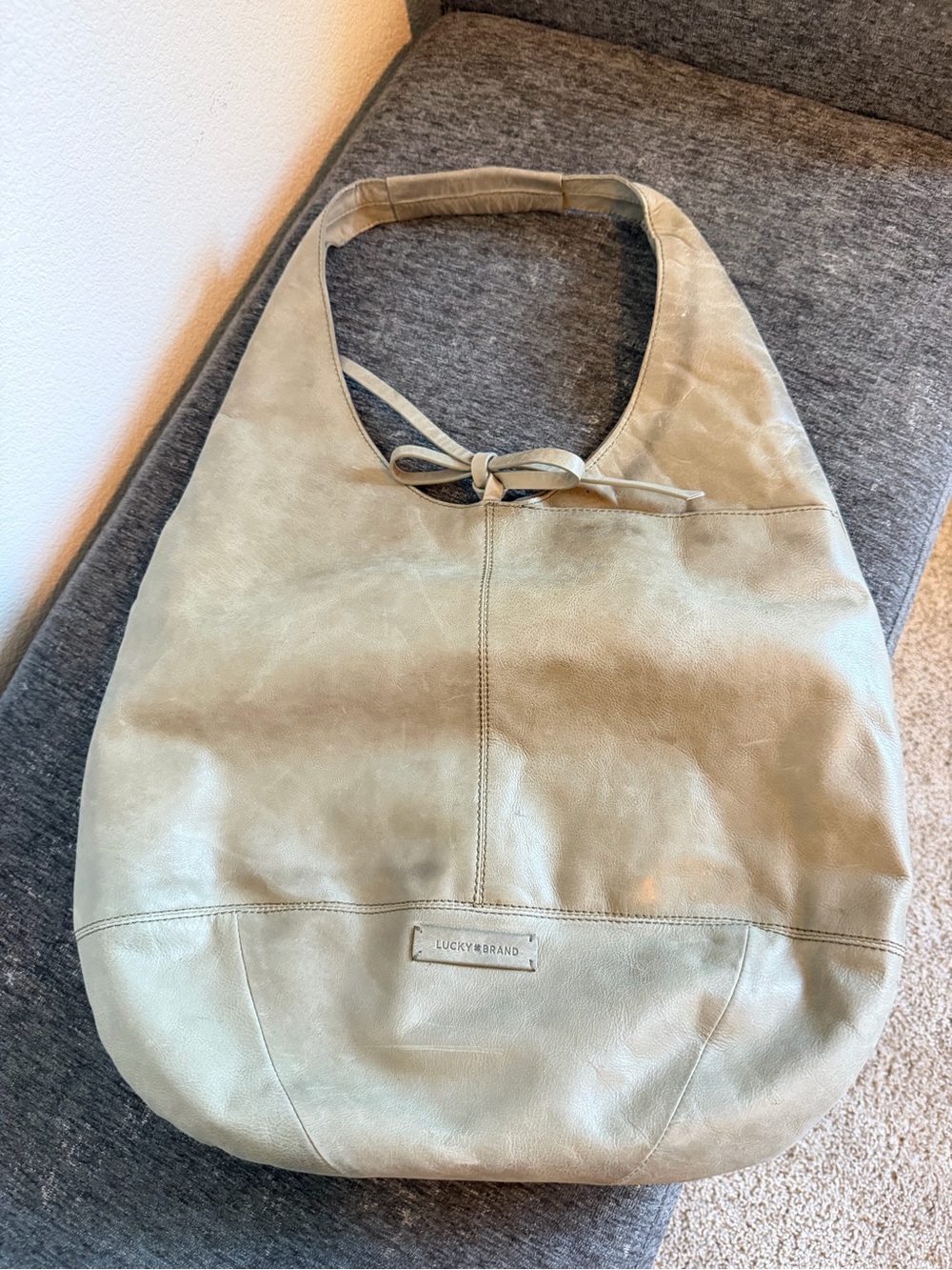 Lucky Brand Light Beige Leather Shoulder Hobo
